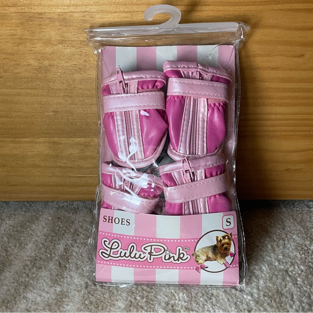Dog shoes!  Faux Leather LuLu Pink